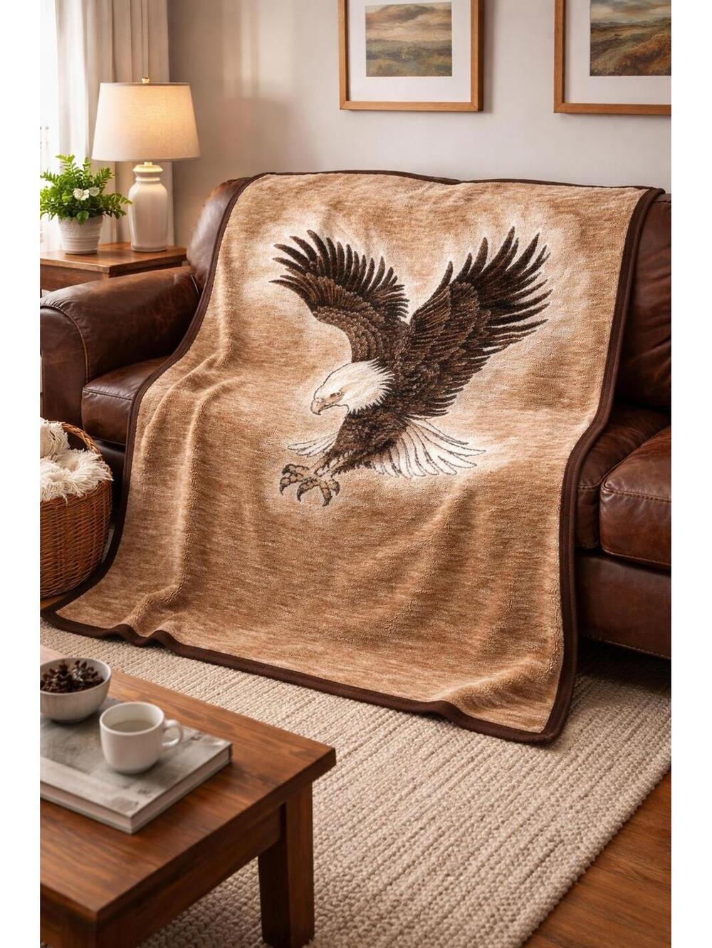 Vintage Biederlack Bald Eagle Throw Blanket 53x71 Reversible Made in Germany